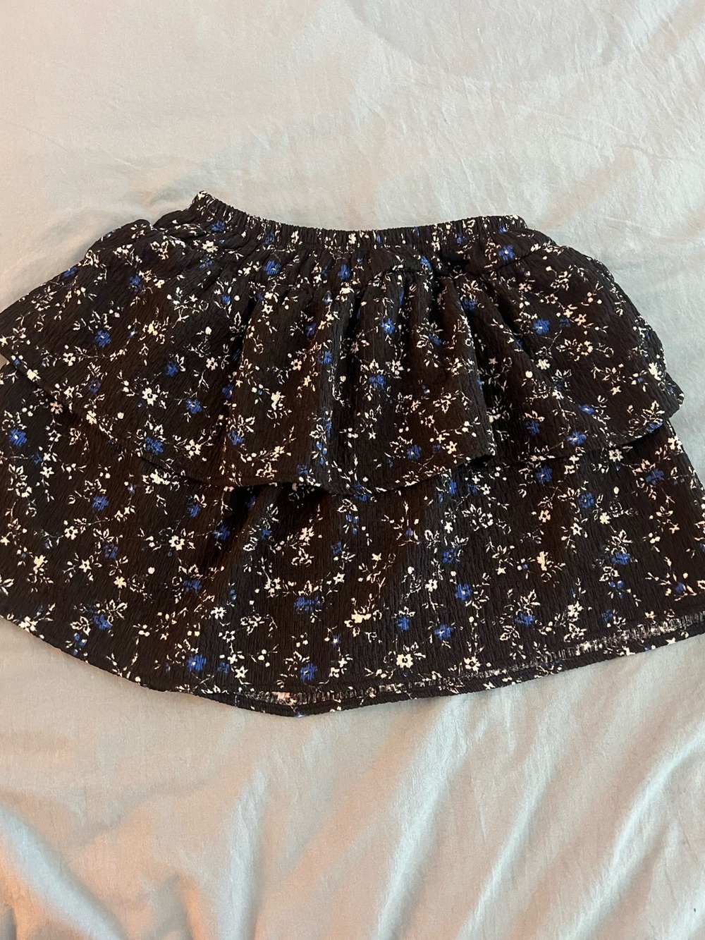 Black Floral Tiered Mini Skirt - Blue & White Print with built in shorts
